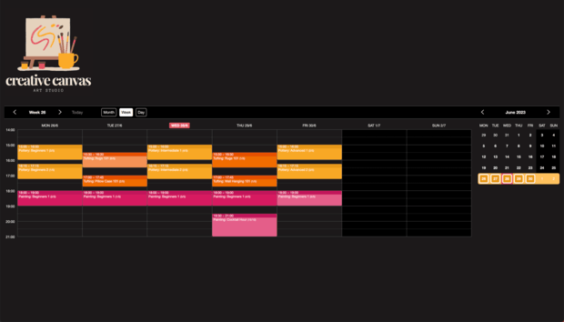 Example of a SuperSaaS schedule on a computer for art classes