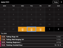 Example of a SuperSaaS widget-type schedule on a tablet device for art classes