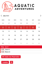 Example of a SuperSaaS schedule on a mobile device for boat rental