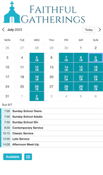 Example of a SuperSaaS schedule on a mobile device for church activities