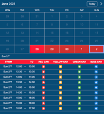 Example of a SuperSaaS widget-type schedule on a tablet device for driving instructors