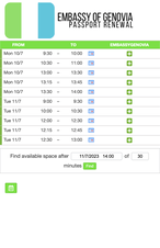 Example of a SuperSaaS schedule on a mobile device for embassies & consulates