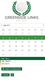 Example of a SuperSaaS schedule on a mobile device for golf courses & lessons