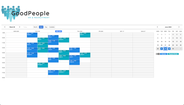 Example of a SuperSaaS schedule on a computer for recruiters & HR departments