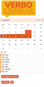 Example of a SuperSaaS schedule on a mobile device for language schools