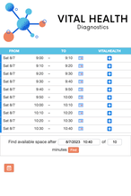 Example of a SuperSaaS schedule on a mobile device for medical tests and vaccination services