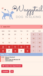 Example of a SuperSaaS schedule on a mobile device for pet care services
