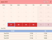 Example of a SuperSaaS widget-type schedule on a tablet device for pet care services