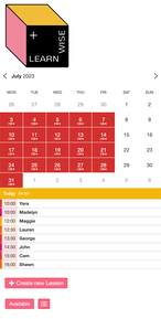 Example of a SuperSaaS schedule on a mobile device for offering private lessons