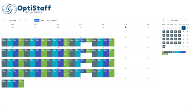 Example of a SuperSaaS schedule on a computer for workforce planning